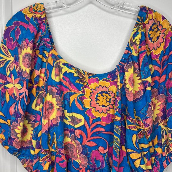 Terra & Sky Floral Blouse Women's Size 2X - Bright - Picture 2 of 8